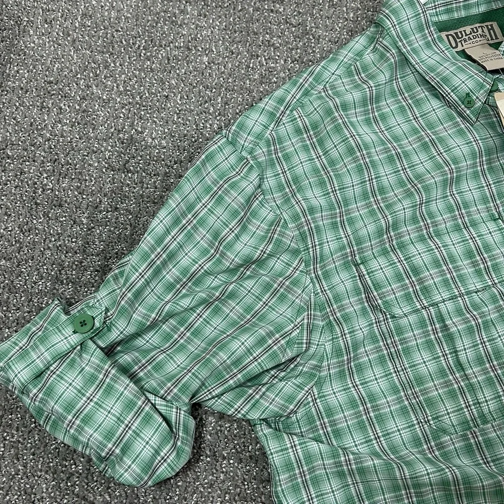 Duluth Trading Armachillo Cooling Shirt Men's Large NWT Green Plaid Long Sleeve - Picture 5 of 9